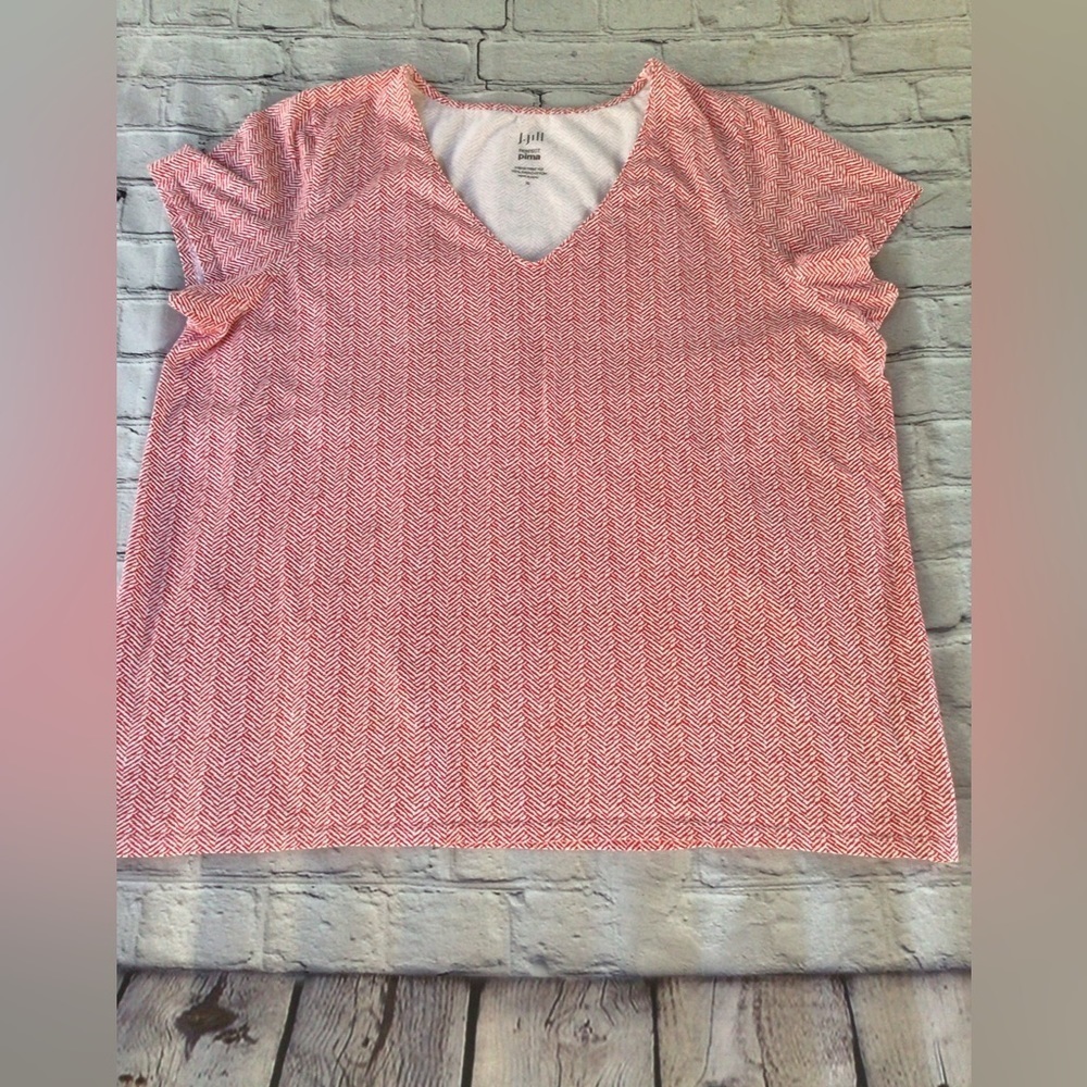 J.Jill perfect Pima red white v- neck short sleeves 100% pima cotton tee size XL
